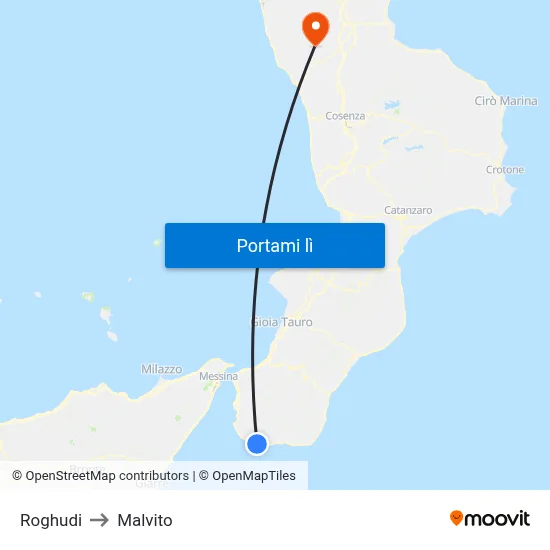 Roghudi to Malvito map