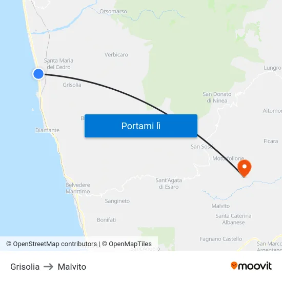 Grisolia to Malvito map