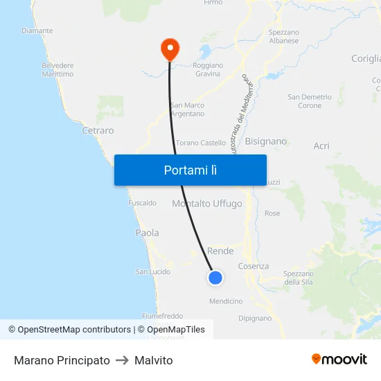 Marano Principato to Malvito map