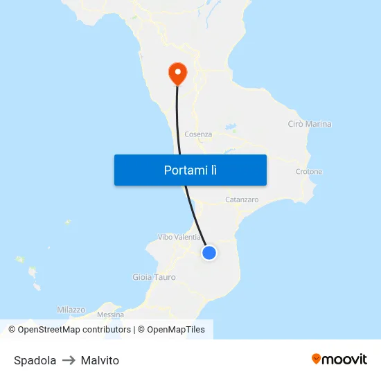 Spadola to Malvito map