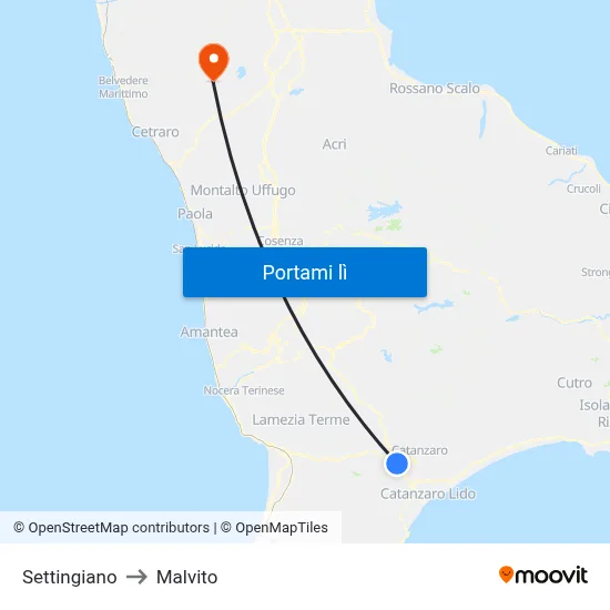 Settingiano to Malvito map
