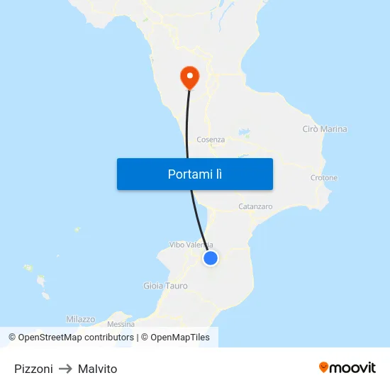Pizzoni to Malvito map