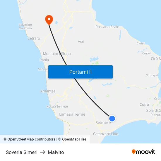 Soveria Simeri to Malvito map