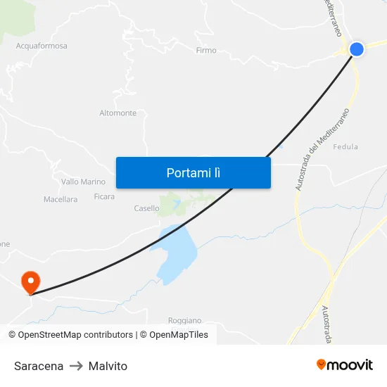 Saracena to Malvito map