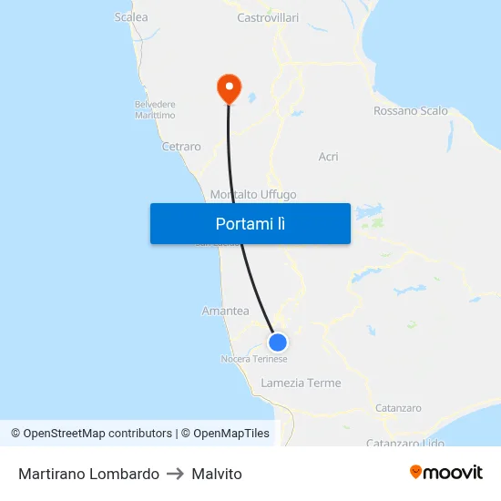 Martirano Lombardo to Malvito map