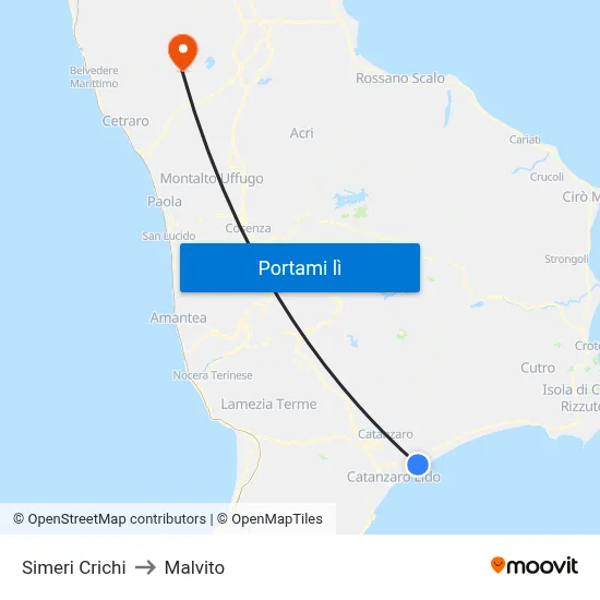 Simeri Crichi to Malvito map