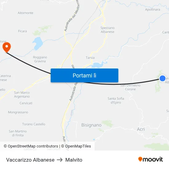 Vaccarizzo Albanese to Malvito map