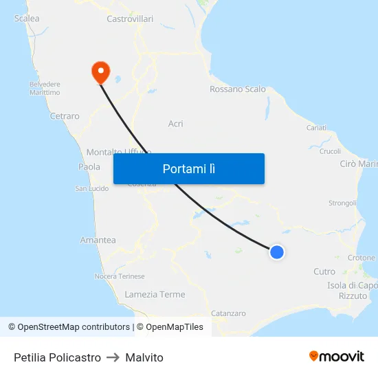 Petilia Policastro to Malvito map