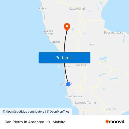 San Pietro In Amantea to Malvito map