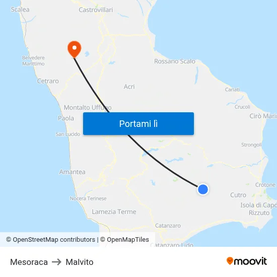 Mesoraca to Malvito map