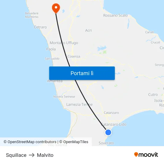 Squillace to Malvito map