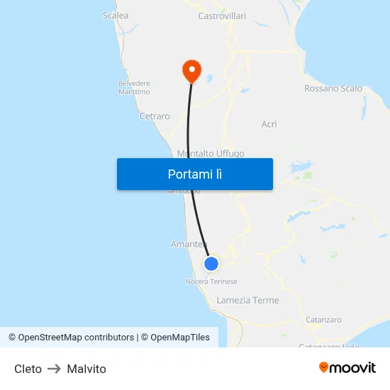 Cleto to Malvito map