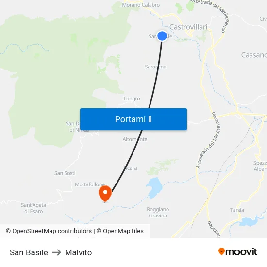 San Basile to Malvito map