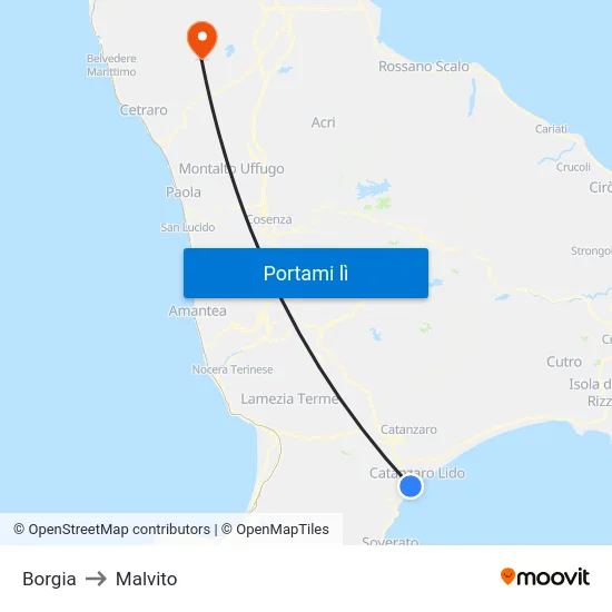 Borgia to Malvito map