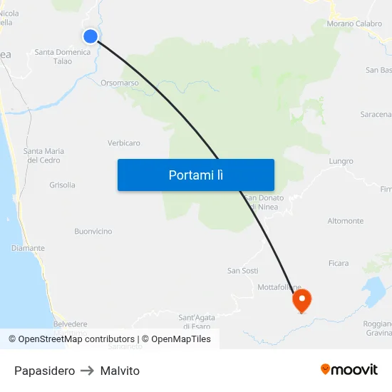 Papasidero to Malvito map
