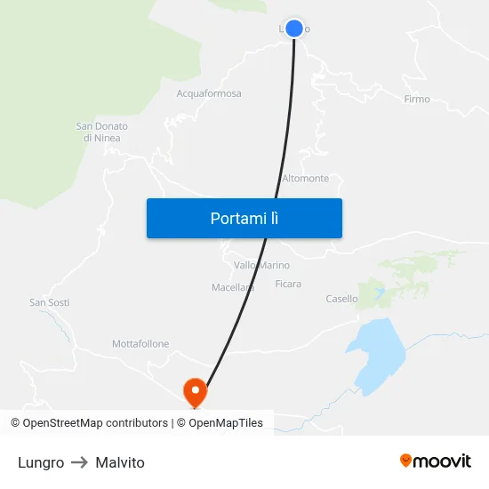 Lungro to Malvito map