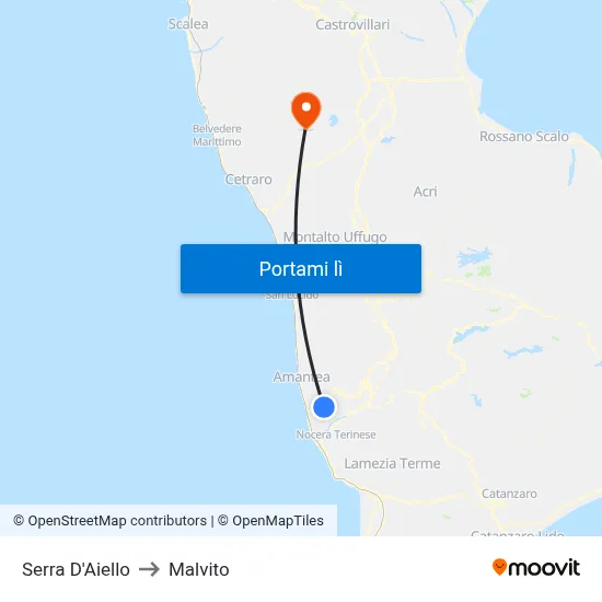 Serra D'Aiello to Malvito map