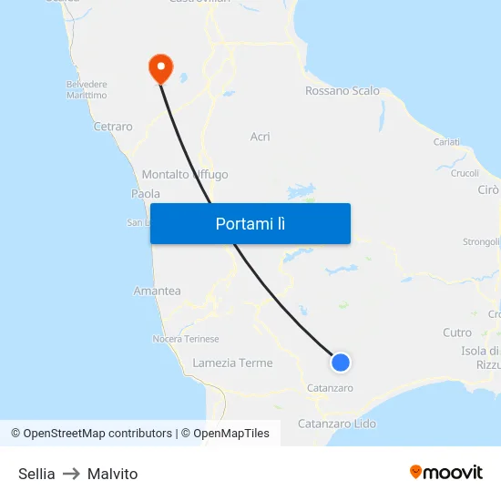 Sellia to Malvito map
