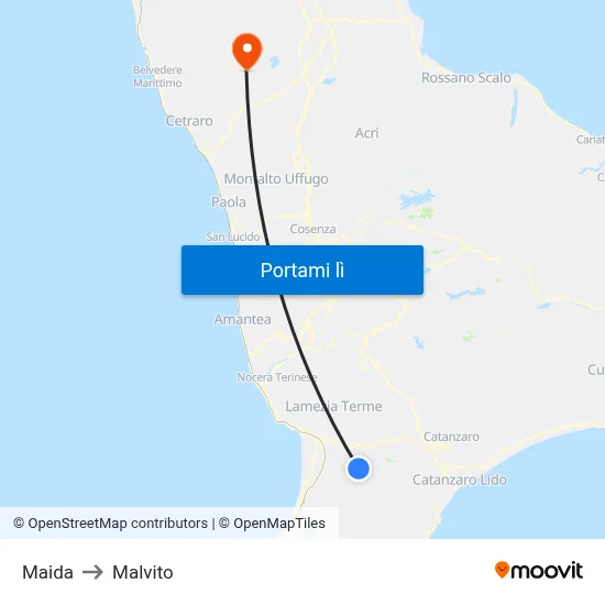 Maida to Malvito map