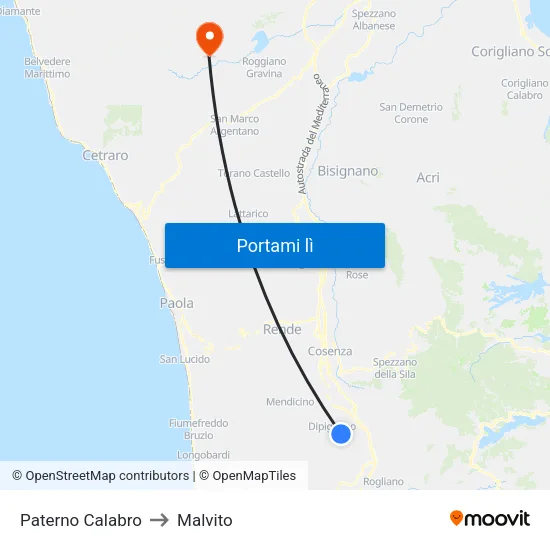 Paterno Calabro to Malvito map