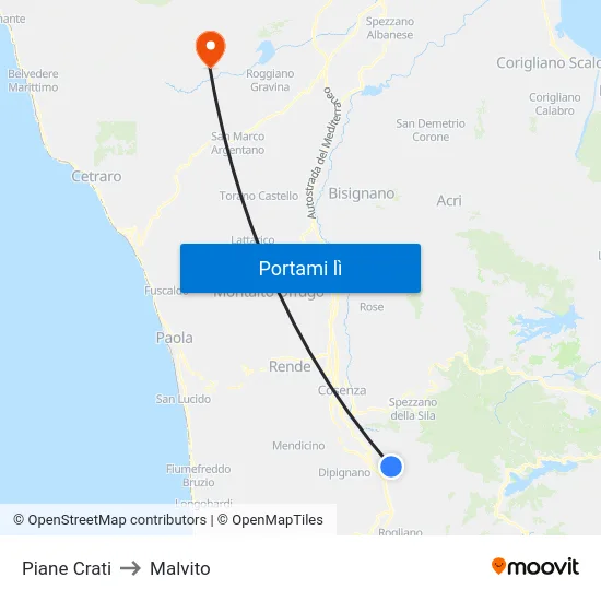 Piane Crati to Malvito map