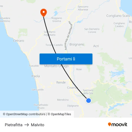 Pietrafitta to Malvito map