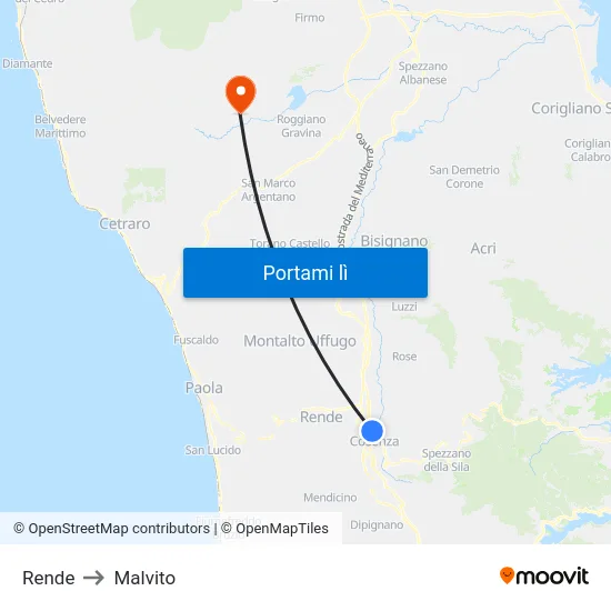 Rende to Malvito map