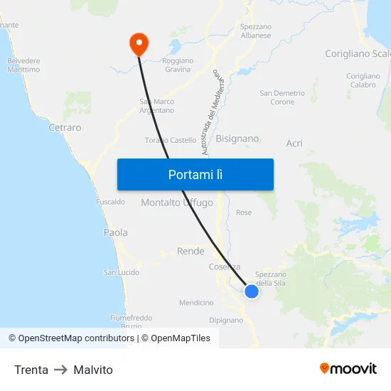 Trenta to Malvito map