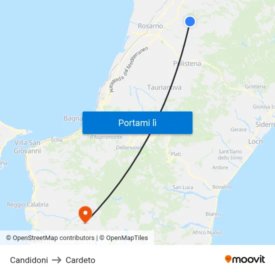 Candidoni to Cardeto map