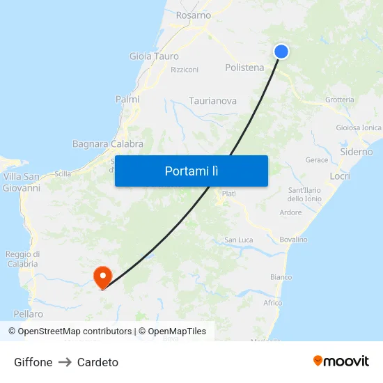 Giffone to Cardeto map