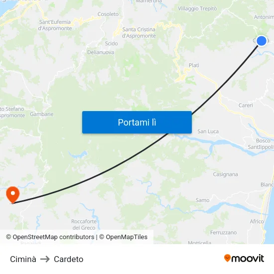 Ciminà to Cardeto map