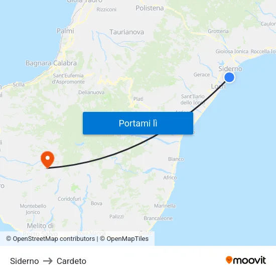Siderno to Cardeto map