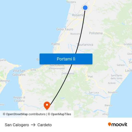 San Calogero to Cardeto map