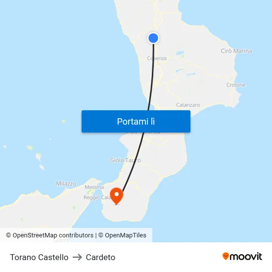 Torano Castello to Cardeto map