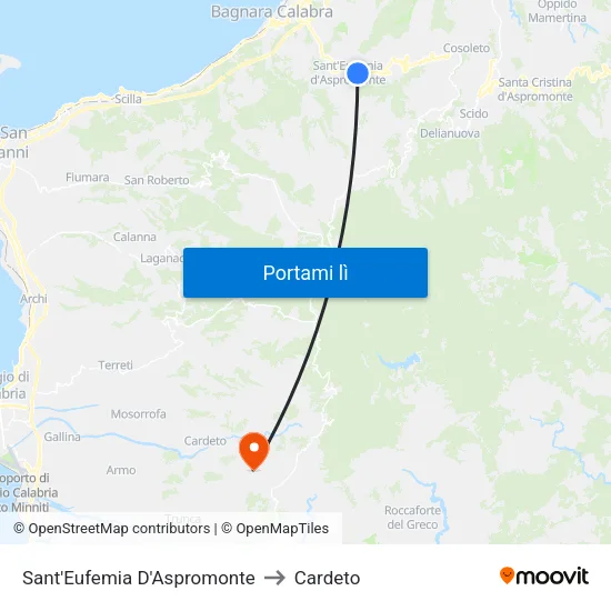 Sant'Eufemia D'Aspromonte to Cardeto map