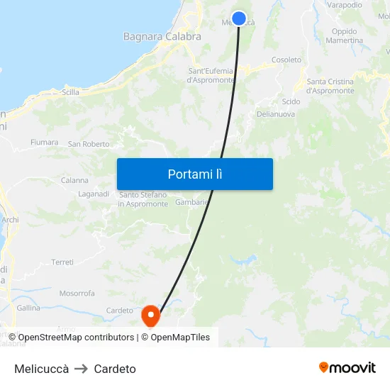 Melicuccà to Cardeto map