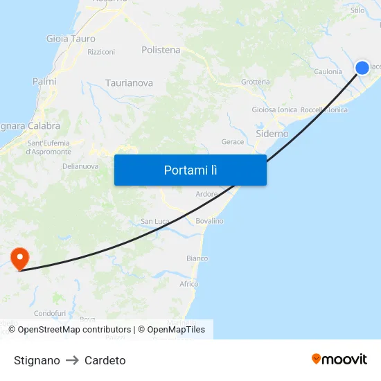 Stignano to Cardeto map