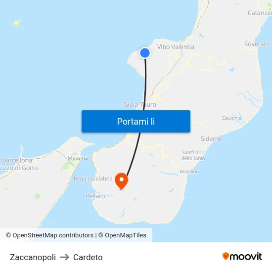 Zaccanopoli to Cardeto map