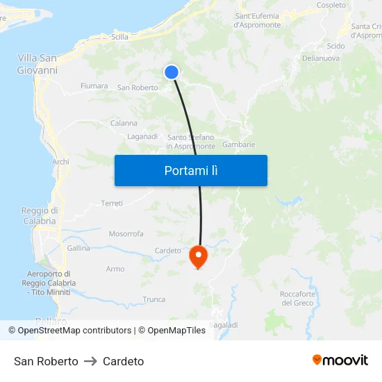 San Roberto to Cardeto map