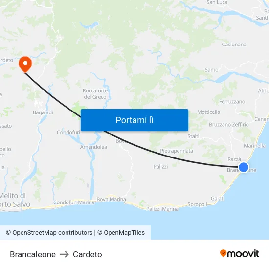 Brancaleone to Cardeto map