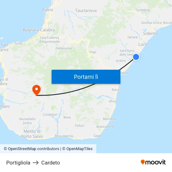 Portigliola to Cardeto map
