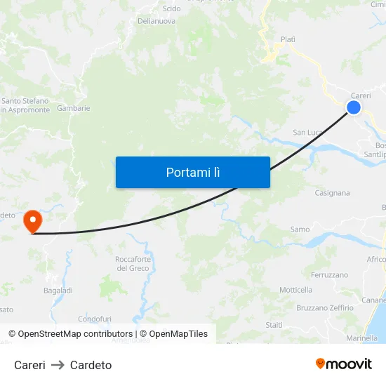 Careri to Cardeto map
