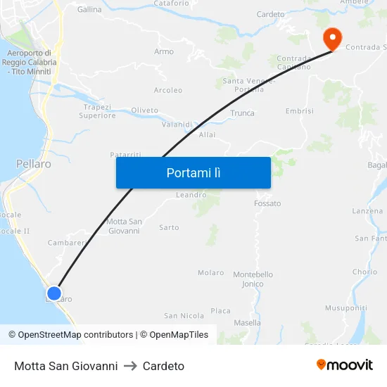 Motta San Giovanni to Cardeto map
