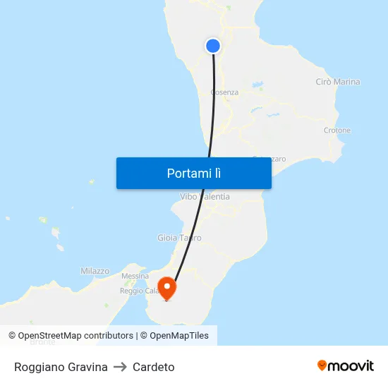 Roggiano Gravina to Cardeto map
