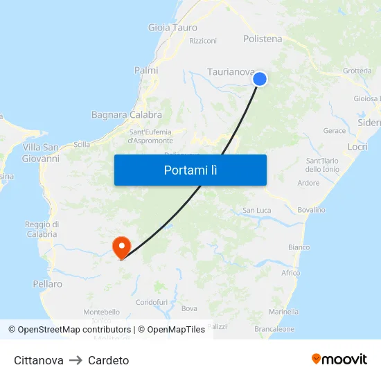 Cittanova to Cardeto map