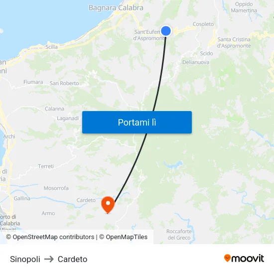 Sinopoli to Cardeto map