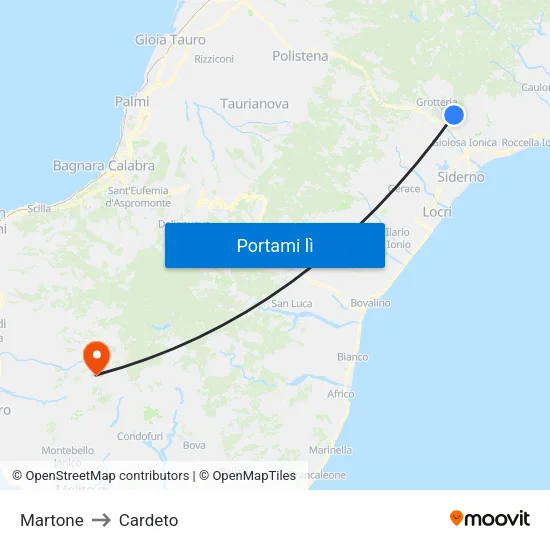 Martone to Cardeto map