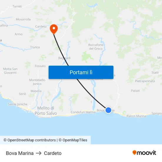 Bova Marina to Cardeto map