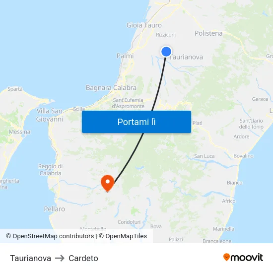 Taurianova to Cardeto map