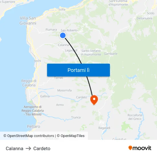 Calanna to Cardeto map